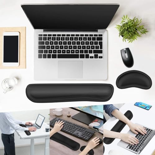 Dapesuom Keyboard Wrist Rest Set, Cute PU Leather Wrist Cushion for Computer Keyboard and Mousepad, Memory Foam Mouse Pad Rests Support with Non-Slip Base for Typing Pain Relief, Laptop, Black - Image 7