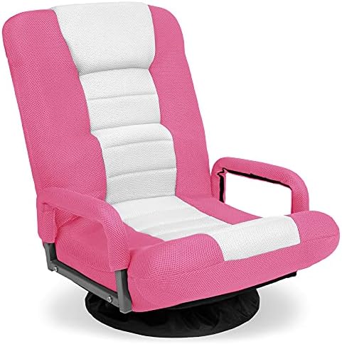 Best Choice Products Swivel Gaming Chair 360 Degree Multipurpose Floor Chair Rocker for TV, Reading, Playing Video Games w/Lumbar Support, Armrest Handles, Adjustable Foldable Backrest - Pink/White by Unknown
