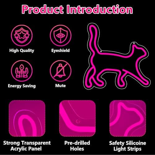 Cat Neon Sign, Pink LED Neon Light for Wall Decor, Dimmable USB Powered Cat Silhouette Neon Sign for Bedroom, Kids Room, Cat Cafe, Perfect Gifts for Cat Lovers & Pet Owners 12.99 x 12.6in - Image 4