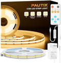 PAUTIX COB LED Strip Lights with RF Remote,32.8ft UL Listed Dotless LED Lights Warm White 2700K,Super Bright Dimmable 24V Adhesive LED Tape Light,Kitchen Cabinets Shelf Mirror Office Bedroom Lighting by PAUTIX