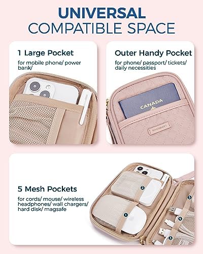 BAGSMART Cord Organizer Travel Cable Organizer Bag Tech Electronic Organizer Travel Case, Travel Essentials for Charger, Cable, Phone, Flash drive, Single Layer - Pink - Image 4