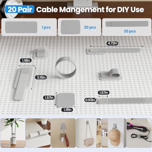 Cable Management Under Desk, 【Up to 15 Cord】【Enhanced Wire Holder】 Reusable Cord Organizer Holder, Adjustable Hook and Loop Cable Ties, Wire Clips Under Table Hider, 20 Pair(Grey) - Image 6
