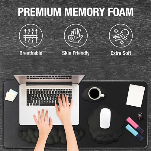 Premium Quality Cloud Wrist Rest Keyboard & Mouse Pad Set – Ergonomic Memory Foam Desk Accessories with Wrist Support for Office & Gaming – Black Fabric - Image 4