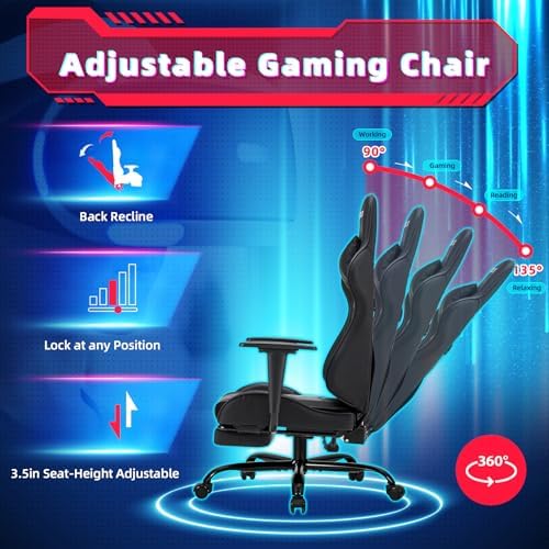 ECOTOUGE Black Ergonomic PC Massage Gaming Chair with Footrest | Reclining Racing PU Leather, Swivel Rocker, Headrest, Lumbar Pillow, Office Desk Chair, Adjustable Height, Sturdy Base - Image 5