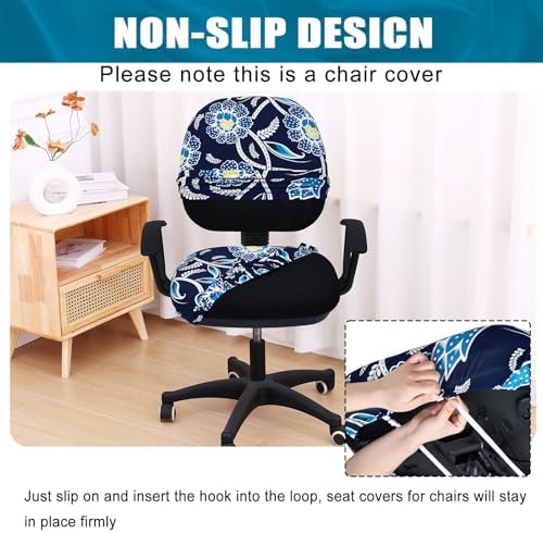 Smiry Stretch Printed Office Computer Desk Chair Covers for Seat & Backrest | Stretch Fit, Soft Fabric Universal Washable Removable, Anti-Dust Rotating Chair Slipcovers Protector - Image 3