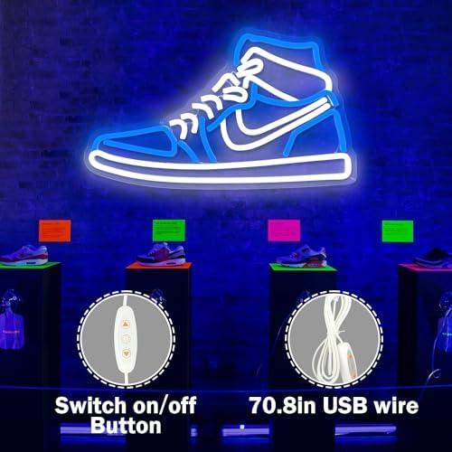 Sneaker Neon Sign Sports Shoe Neon Signs for Wall Dimmable LED Boys Neon Lights for Bedroom Man Cave Home Party Pub Neon Bar Sign Shoes Light up Signs Wall Decor (Blue) - Image 4