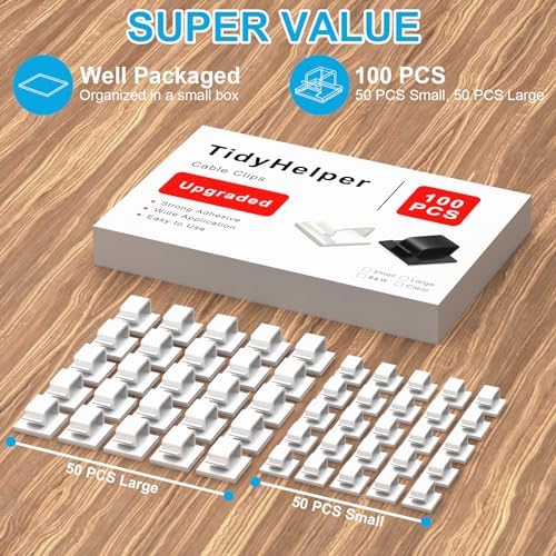 TidyHelper 100 PCS Adhesive Cable Clips White, Small & Large - Image 2