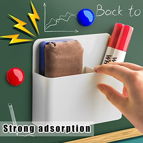 noonebutyou 2 Pcs Magnetic Marker Holder Wall Mount Marker Caddy Pencil Holder for Dry Erase Whiteboard Fridge, Self Adhesive Marker Pen Holder for Home Office School (White&LL) - Image 2