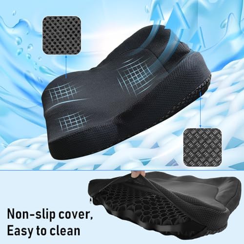 NEW-Vi Gel Seat Cushion, Thickened Big Breathable Honeycomb Design Absorbs Pressure Points Gel Cushion with Anti-Slip Cover Seat Cushion for Office Chair Home Car Seat Cushion for Wheelchair - Image 5