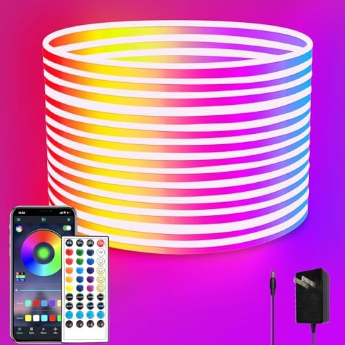 segrass 32.8FT Led Neon Rope Lights Control with App/Remote,Flexible Led Rope Lights,Multiple Modes,IP65 Outdoor RGB Neon Lights Waterproof,Music Sync Gaming Led Neon Strip Lights for Bedroom Décor by segrass