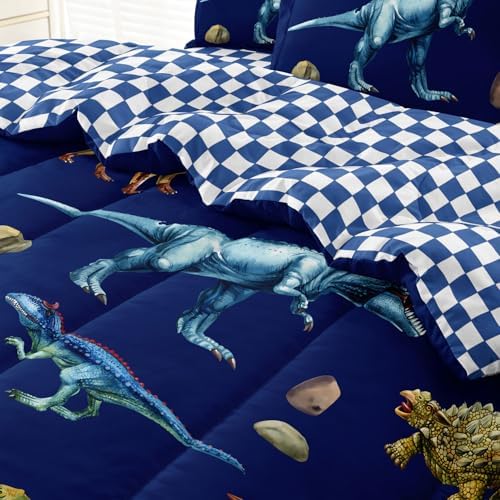Kid Twin Comforter Set - 5 Pcs Dinosaur Bedding Set for Boys, Blue - Image 6