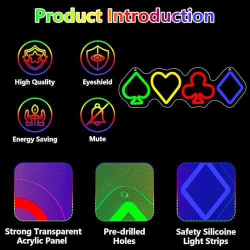 Playing Card Suits Neon Sign, Poker LED Neon Light for Wall Decor, Dimmable Poker Neon Sign for Game Room, Bar, Man Cave, Casino Party, Hotels, Great Gifts for Boys Men Shop Birthday - Image 4