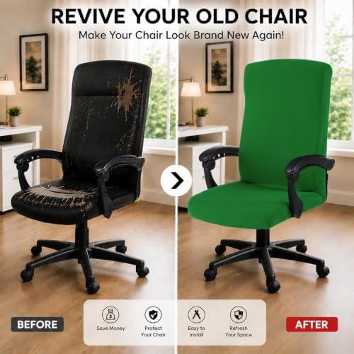Stretch Computer Office Chair Cover with Durable Zipper - Universal Washable Removable Spandex Rotating Boss Chair Slipcovers - Anti-dust Soft Desk Chair Seat Protector for Dogs, Cats, Pets - Green - Image 2