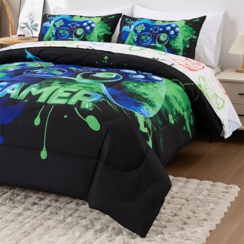 NTBED Game Console Comforter Set for Boys Girls Kids Tie Dye GamingLightweight Microfiber Gamer Bedding Sets (Blue Green, Full 5Pcs) - Image 3