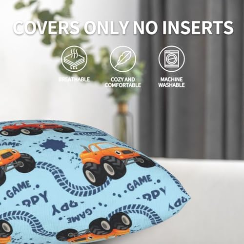 Cartoon Cars Pillowcase Set of 2 Cute Monster Trucks Throw Pillow Covers Shells for Couch Office Bedroom Home Decoration, 22"X22" - Image 4