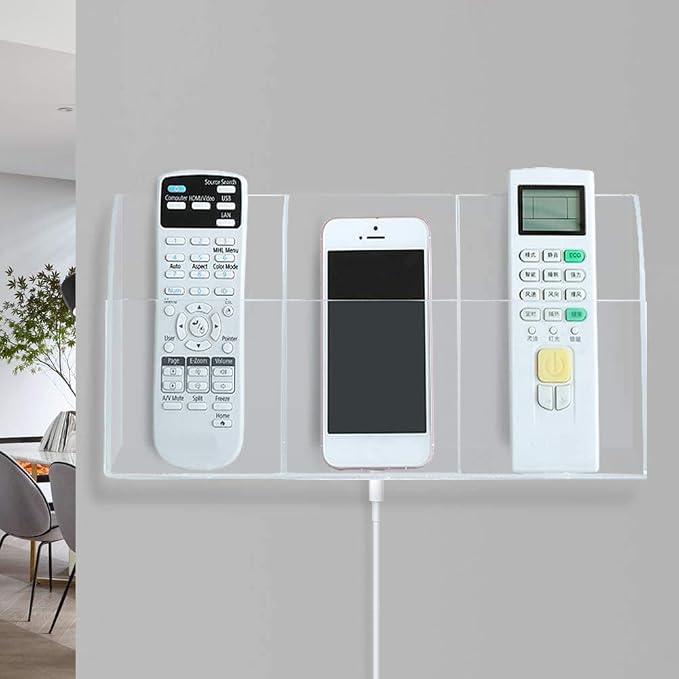 Large Acrylic 3-Slot Wall Mounted Smart Phone Charging Holder Station Clear Hanging TV Remote Controls Holder Media Organizer Wall Pansyling - Image 9