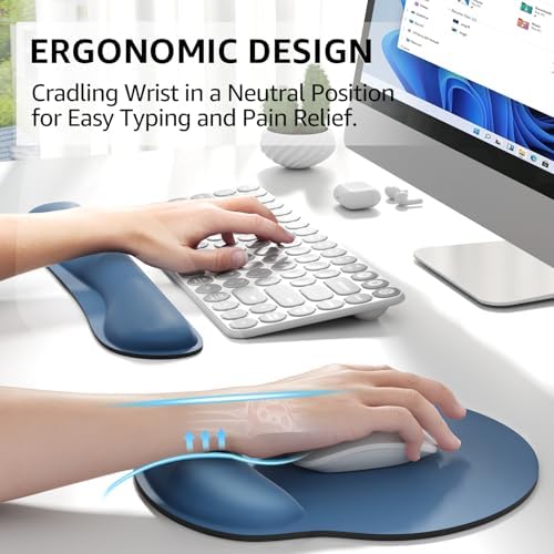 KTRIO Keyboard Wrist Rest & Mouse Pad with Wrist Rest, Navy Blue | Memory Foam Wrist Support, Ergonomic Design, Non-Slip Base, Office and Home Use - Image 2