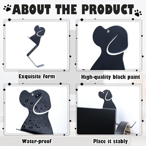 Metal Dog and Cat Headphone Holder for Monitor, Labrador, Black - Image 4