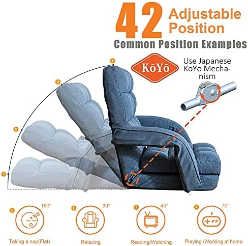 14-Position Adjustable Floor Chair for Adults with Armrests | Folding floor lounger with pillow for gaming, reading, TV watching and relaxing. - Image 3