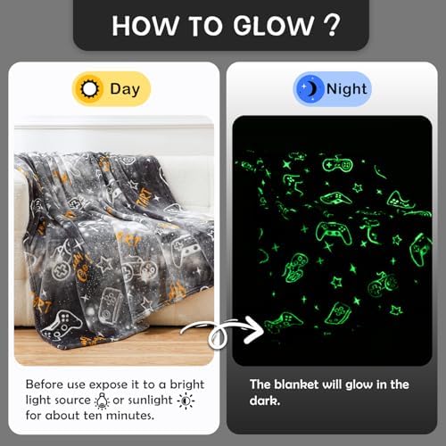 SOCHOW Glow in The Dark Gaming Blanket for Gamers, Grey 50 x 60 Inches - Image 2