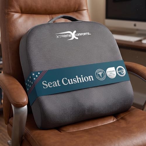 Xtreme Comforts Seat Cushions | Office Chair Cushions for Desk, Car, Wheelchair| Ergonomic Memory Foam Seat Cushion for Support & Comfort | Helps Improve Sitting Posture for Work & Body Relief by XtremeComforts