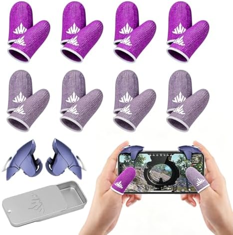 JWH 16 PCS Mobile Gaming Finger Sleeves for Dedales Gamer Profesionales Silver Fiber Thumb Sleeves with Pubg Controller Anti Slip Sweat Proof Finger Gloves with High Sensitivity Touchscreen for FPS by JWH