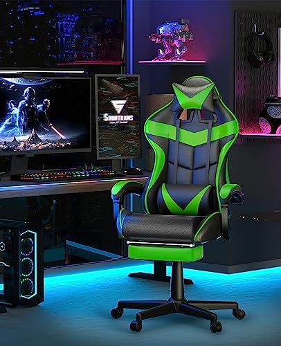 Soontrans Green Gaming Chair with Footrest,Racing Gaming Chair,Computer Gamer Chair,Ergonomic Game Chair with Adjustable Headrest and Lumbar Support(Jungle Green) - Image 2