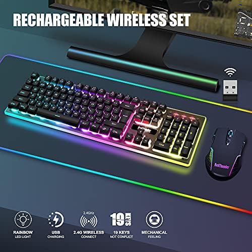 RedThunder K10 Wireless Gaming Keyboard and Mouse Combo, RGB Backlight Rechargeable 3800mAh Battery, 26-Key Anti-ghosting Keyboard + 7D 3200DPI Mice for PC Gamer - Image 2