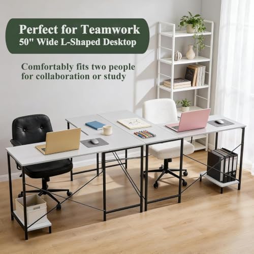 L Shaped Desk Computer Desk, 50inch White Gaming Desk with CPU Stand - Image 5