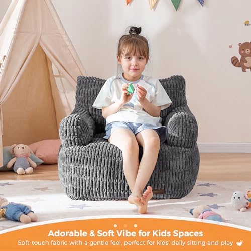 MAXYOYO Kids Bean Bag Chair, Comfy Bean Bag Sofa with Filler | Bean Bag Chair for Boys and Girls, Lazy Sofa with Pocket Floor Chair for Gaming, Reading, Dark Grey - Image 5