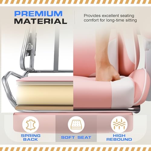 Shahoo Gaming Chair with Footrest and Massage Lumbar Support, Video Racing Seat Height Adjustable with 360° Swivel and Headrest for Office or Bedroom, Light Pink - Image 6