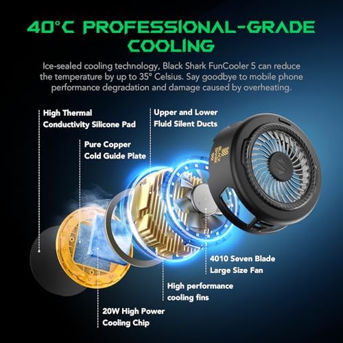 Black Shark FunCooler 5 Magnetic Cell Phone Cooler for Gaming, Portable Mobile Phone Cooling Fan with RGB Light, Cellphone Radiator for iPhone Magnetic Series/Android/Tablet/iPad (Black) - Image 2