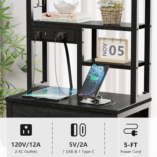 Furnulem Tall Nightstand, LED Night Stand with Charging Station - Image 5