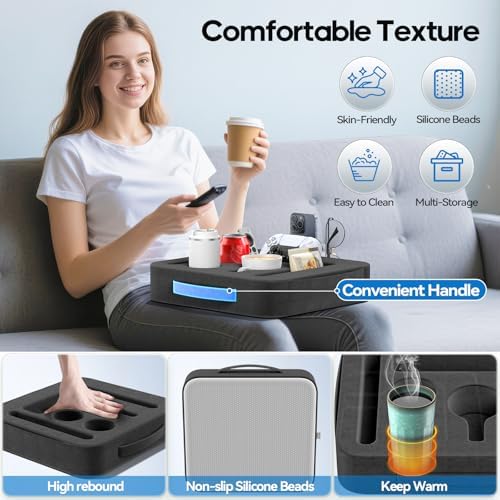 Couch Cup Holder Tray, Couch Caddy for Drink, Snack, Phone, Remote, Ipad, Game Controller, Large-size Sofa Cup Holder for Bed, Sofa, Car, Desk, Black - Image 5