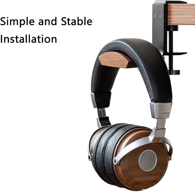 Walnut Wood Headset Holder Universal Adjustable Clamp-on Headphone Stand | Headphone Holder with 6cm Wide Walnut Headrest,Headset Stand Aluminum Headphone Hook for Over Ear and Gaming - Image 6