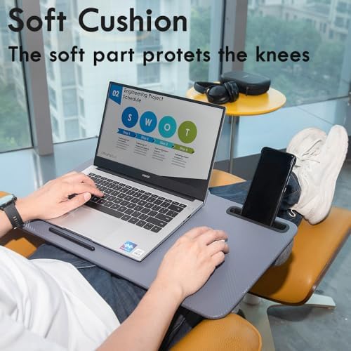 Portable Laptop Desk Fits Up to 16“ Laptops, with Tablet Slot, Built-in Cushion, Great for Home & Office,Lap Desk for Laptop,Lap Desk with Cushion (Dark Grey, Large) - Image 6