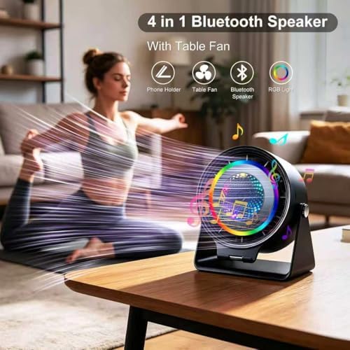 Bluetooth Speaker Desk Fan with Phone Stand & RGB Light - Image 2