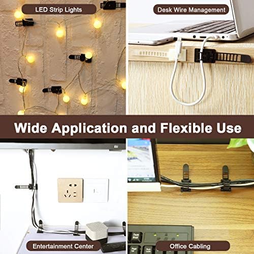 100Pcs Adhesive Cable Management Clips with 50Pcs Zip Ties, Adjustable Nylon Cable Strap Ties Wire Clips Clamps Organizer, Extra Screw & Hole - 3.35 Inch Black - Image 6