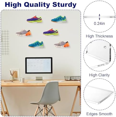 6 Pcs Acrylic Floating Shoe Display Shelves, Clear Wall Mount Levitating Sneaker Shelf for Collection Storage, Maximize Space in Bedroom Hallway Gaming Room - Image 5