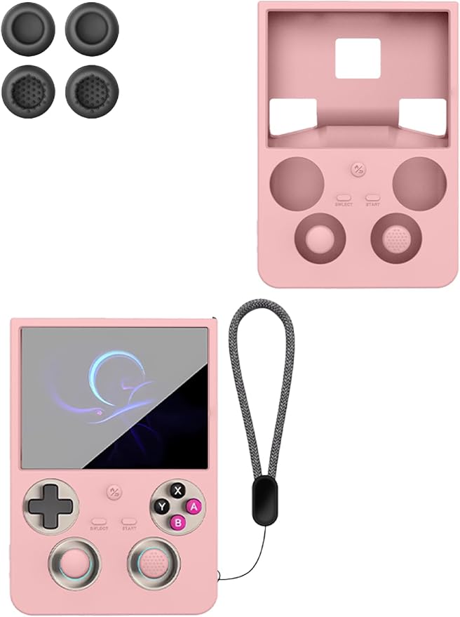 for ANBERNIC RG 477V Retro Handheld Game Protective case,Soft Silicone Shock-Absorbing Design,Waterproof and Portable,Includes 4 Button caps for rg477v, Pink by Unknown