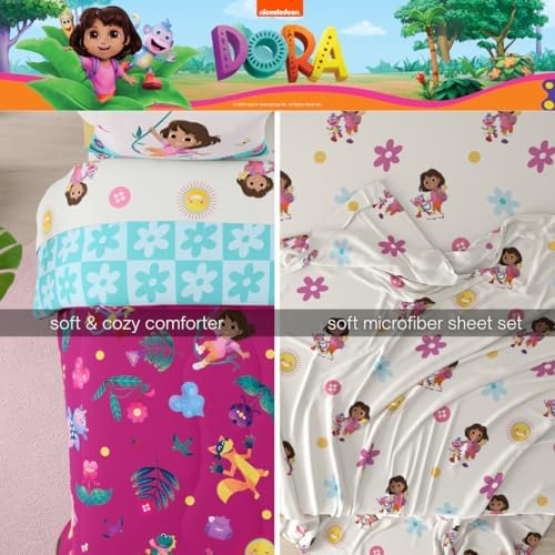 Dora The Explorer Kids Bedding Set Super Soft & Cozy Reversible Microfiber Comforter and Sheet Set with Sham, 5 Piece Twin Size, (Officially Licensed Product) By Franco - Image 5