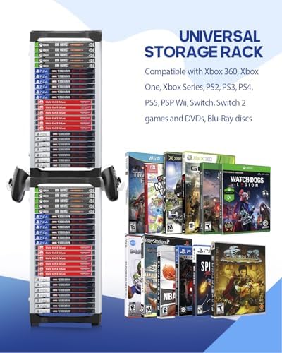 Nargos Video Game Storage Tower, Universal Organizer for PS5/PS4/PS3/PS2, Xbox One/360/Series X/S, Wii, Switch/Switch 2, DVD and Blu-Ray Cases (46 Pcs) - Image 2