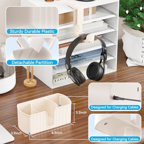 4 in 1 Desk Cup Holder with Storage Tray and Headphone Hanger - Image 4
