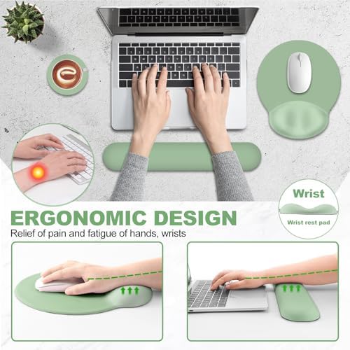 AIMSA Mouse Pad with Wrist Rest Support, Keyboard Wrist Rest Set, Ergonomic Memory Foam Mousepad for Computer Keyboard, Easy Typing and Pain Relief, Green - Image 3