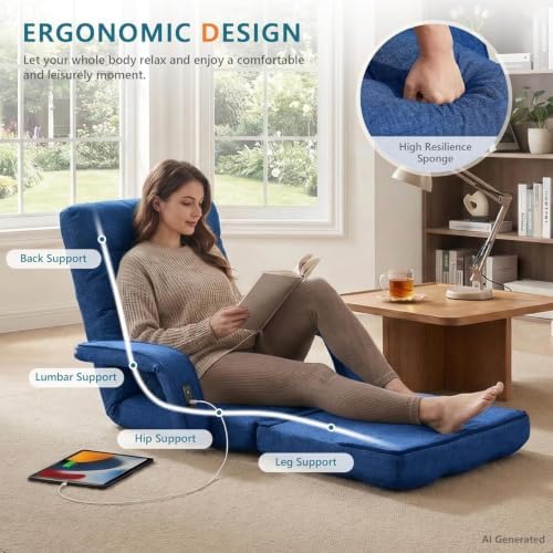 Comfy Floor Chair with Adjustable Backrest, Gaming Sofa Chairs (Navy Blue) - Image 5