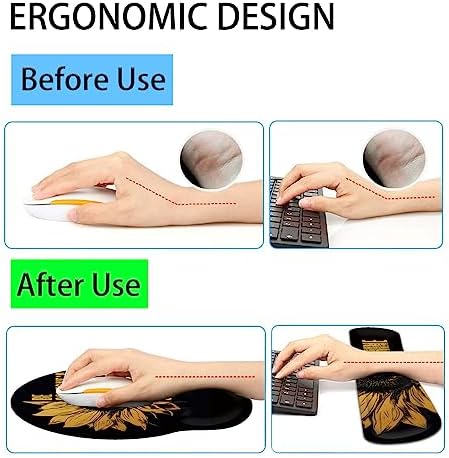 Keyboard Wrist Rest and Mouse Pad Wrist Support Set with Coffee Coaster, Non-Slip PU Base for Gaming and Office, Comfortable & Lightweight for Easy Typing & Pain Relief,Sunflower - Image 3