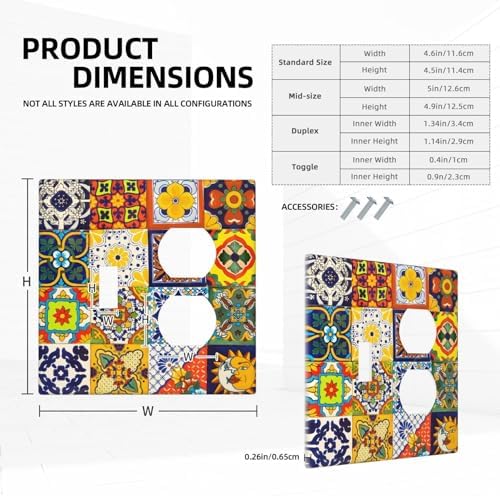 Decorative Outlet Covers Vintage Traditional Colorful Mexican Talavera Tiles Style 2 Gang Combination 1 Toggle/1 Duplex Light Switch Cover Gfci Wall Plate Electrical Receptacle Switchplate - Image 5