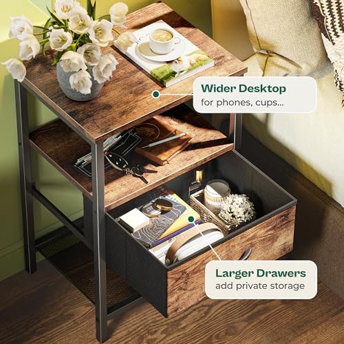 Huuger Nightstand Set of 2, Night Stand with Fabric Drawer, Mesh Shelf - Image 6