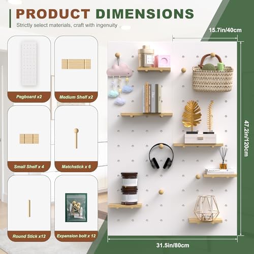 Modular Wooden Peg Board Wall Organizer DIY Thick Pegboard Kit(47.2X62.9in) - Image 2