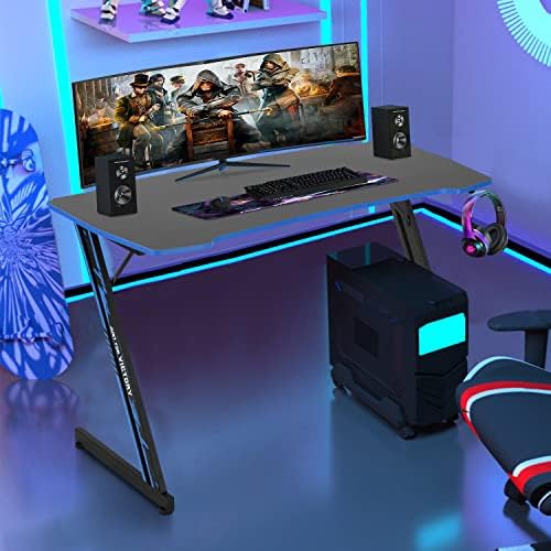 BestOffice Gmaing Desk Z Shaped 47 inch Gaming Workstation Ergonomic Gaming Table PC Computer Desk with Headphone Hook for Game Players, Blue - Image 2